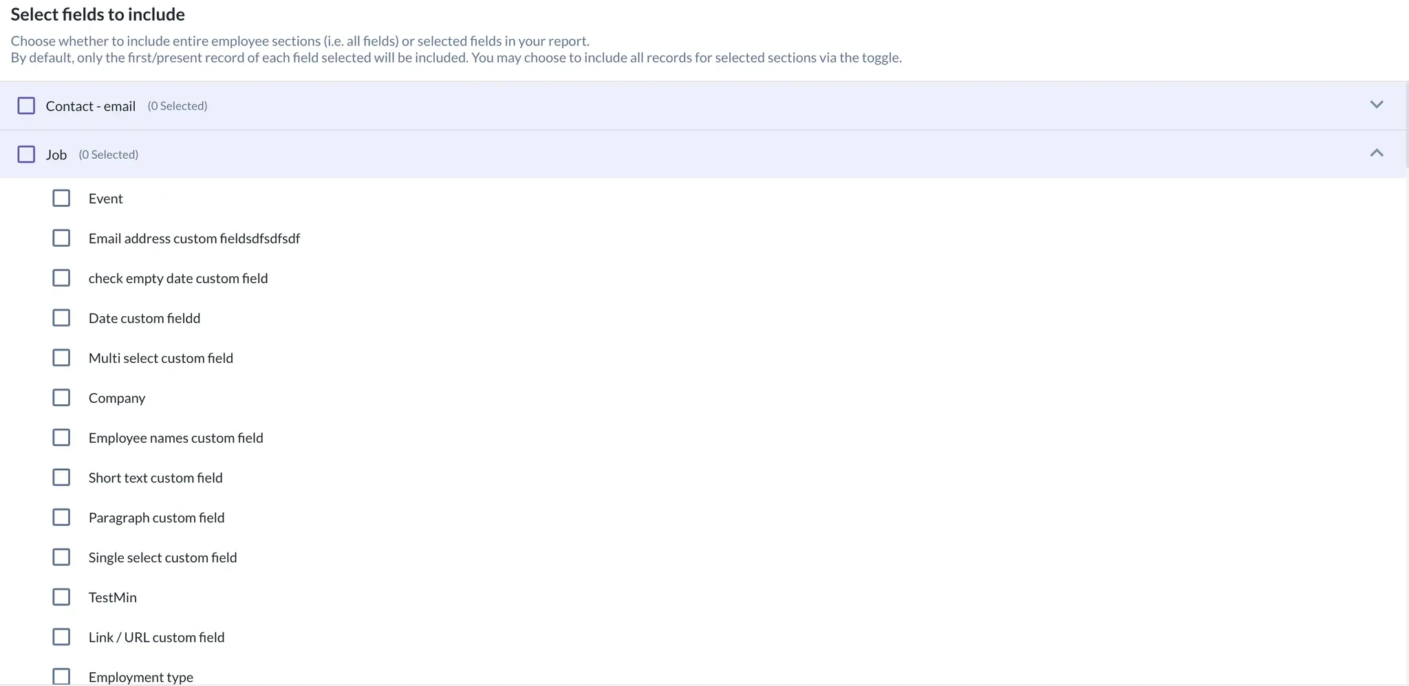 Select report fields