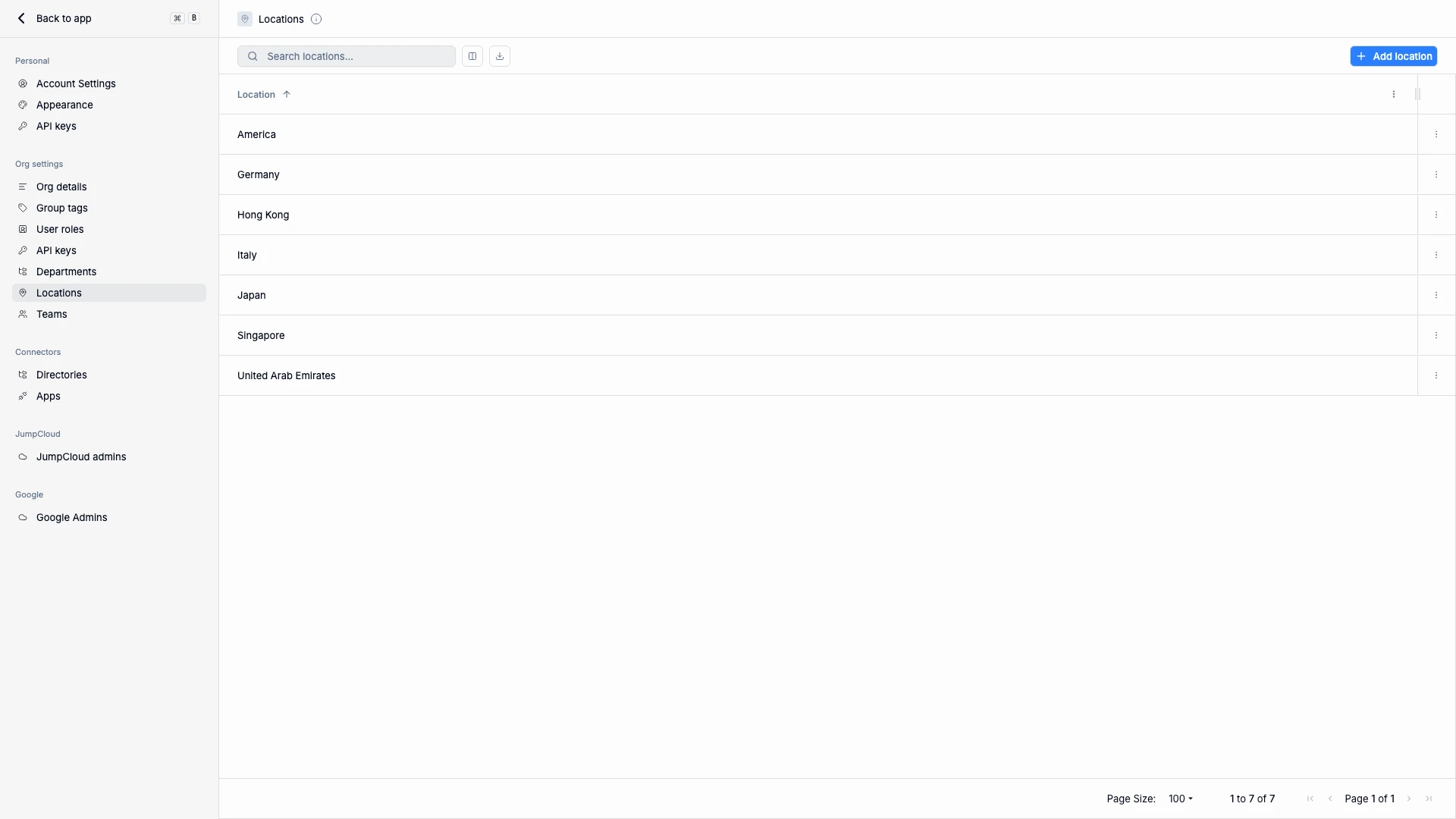 Locations list view